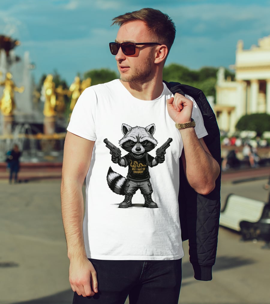Raccoon With Dual Guns Don't Trust The Government Snake T-Shirt