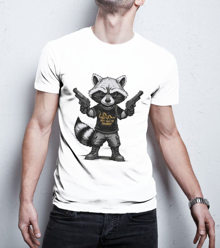 Raccoon With Dual Guns Don't Trust The Government Snake T-Shirt