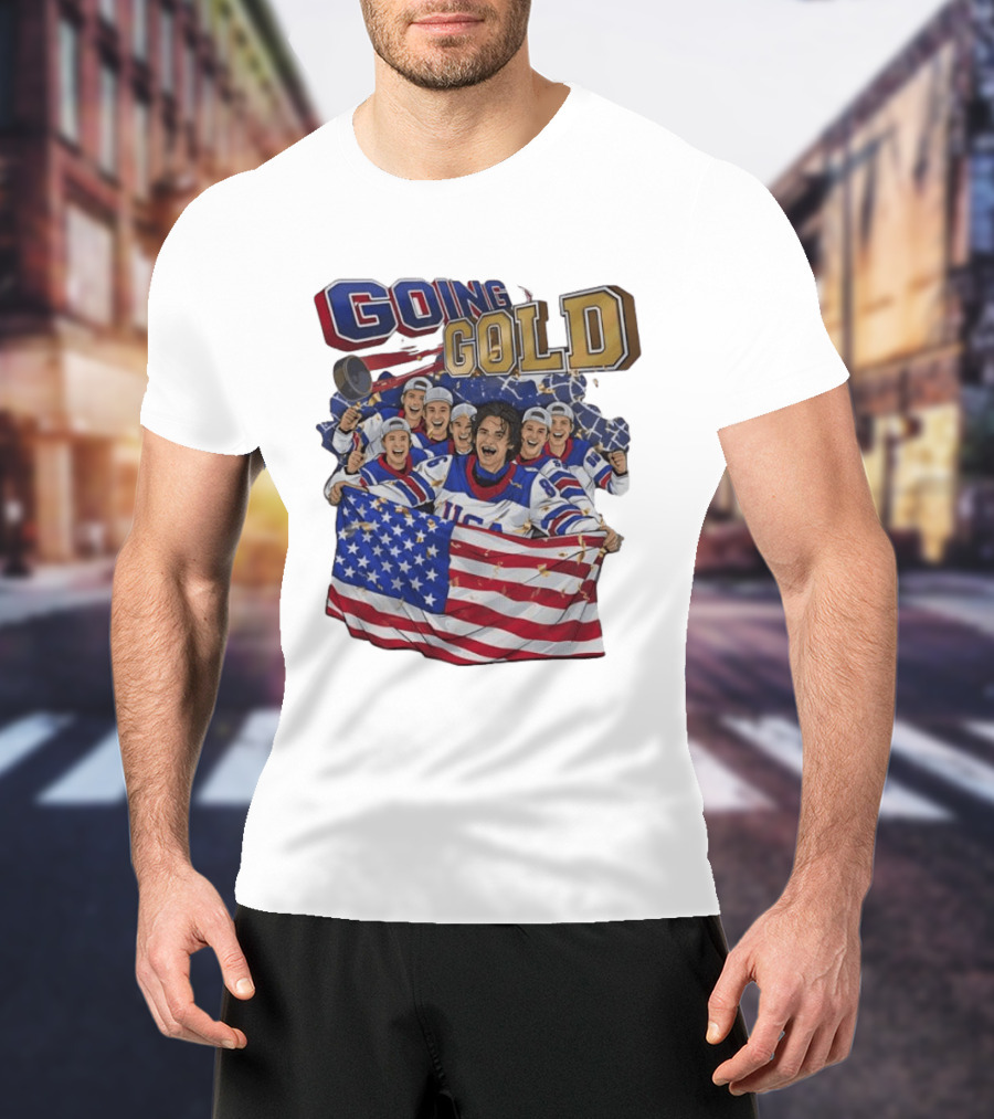 GOING GOLD USA Hockey Team Celebration With Flag T-Shirt