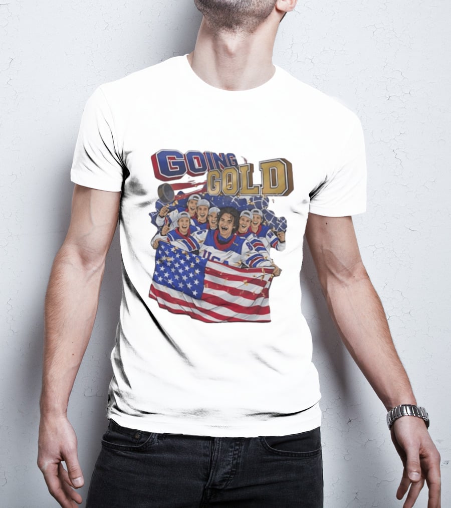 GOING GOLD USA Hockey Team Celebration With Flag T-Shirt