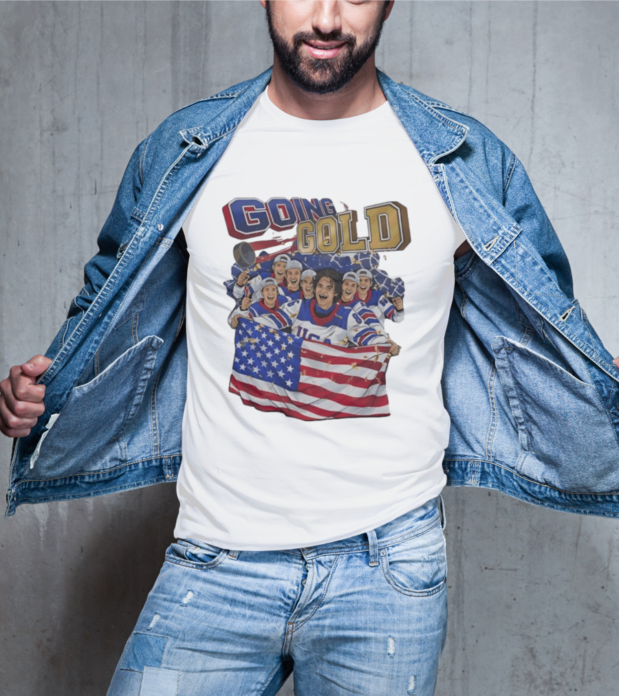 GOING GOLD USA Hockey Team Celebration With Flag T-Shirt