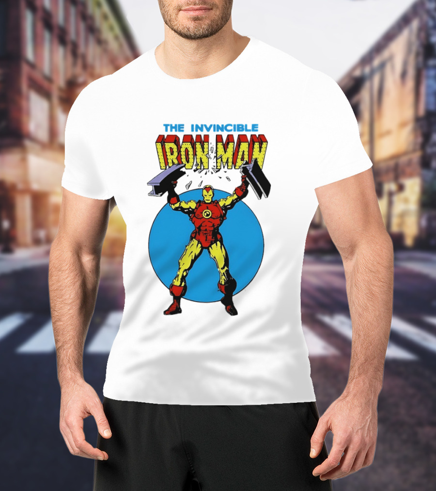 The Invincible Iron Man Bending Iron Bar Marvel Comic T-Shirt