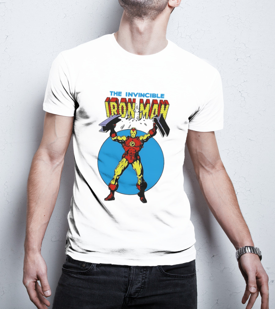 The Invincible Iron Man Bending Iron Bar Marvel Comic T-Shirt