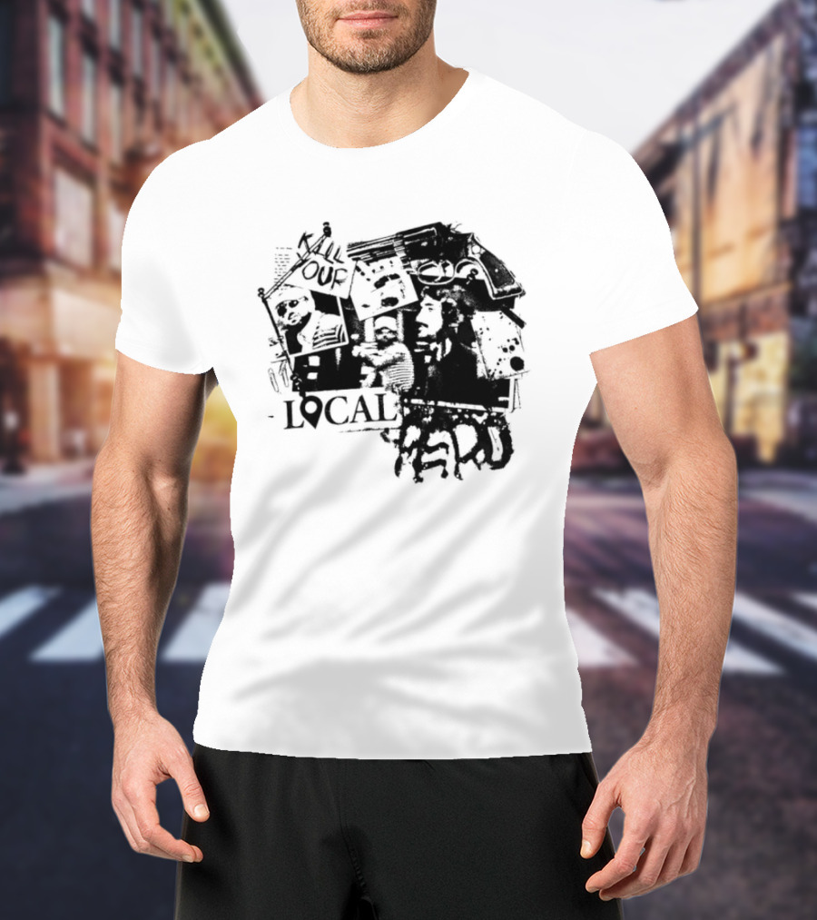 Kill Your Local Hero Revolver Collage Text Faces T-Shirt