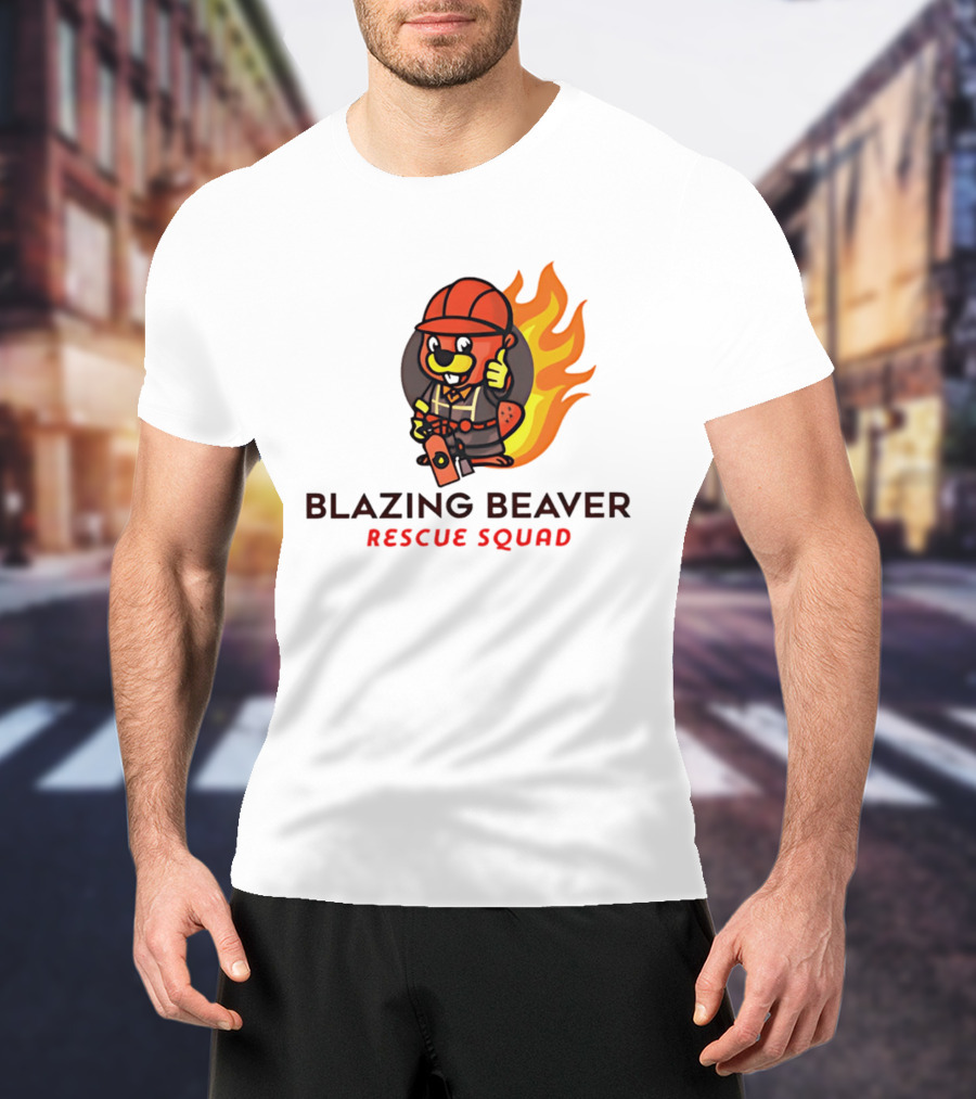 Blazing Beaver Firefighter Mascot Rescue Squad Flame T-Shirt
