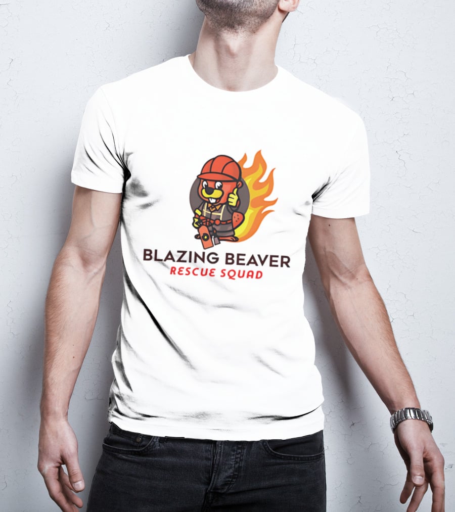 Blazing Beaver Firefighter Mascot Rescue Squad Flame T-Shirt