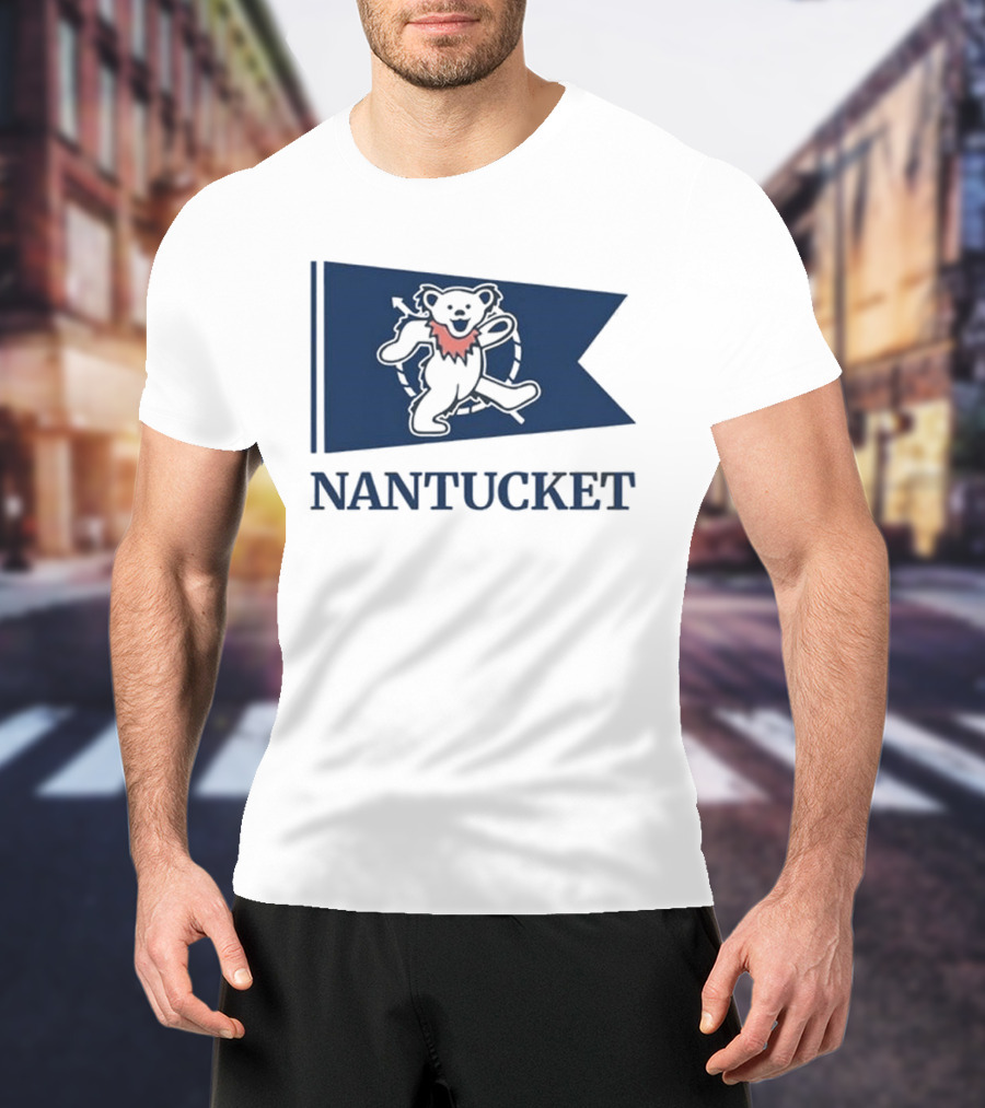 Nantucket Bear With Flag And Pink Scarf T-Shirt
