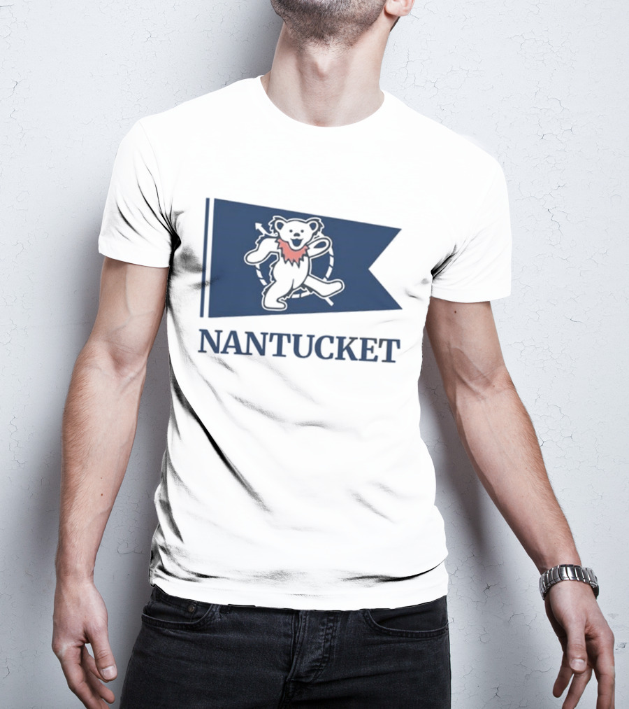 Nantucket Bear With Flag And Pink Scarf T-Shirt