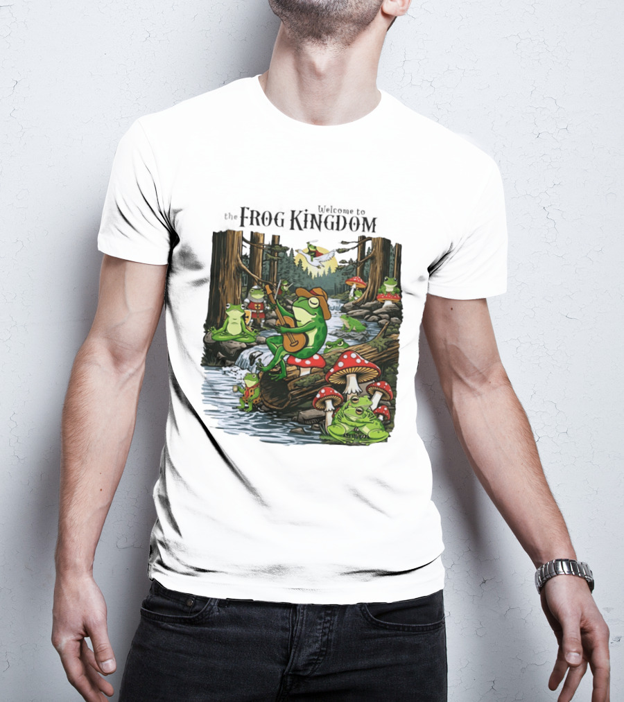 Frog Playing Guitar Forest Gathering Welcome To The Frog Kingdom T-Shirt