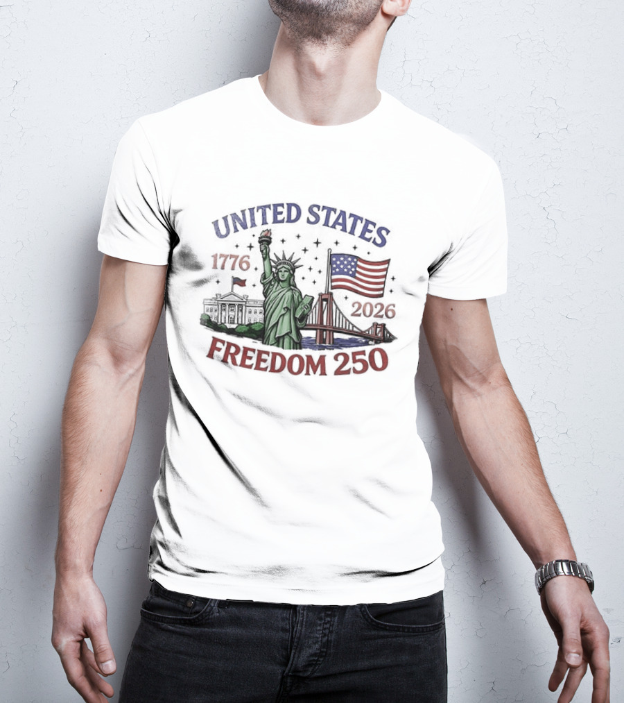 United States 1776 2026 Freedom 250 Anniversary Statue Of Liberty American Flag Celebration T-Shirt