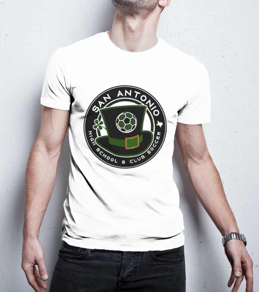 San Antonio High School Club Soccer Leprechaun Hat Soccer Ball And Shamrock T-Shirt
