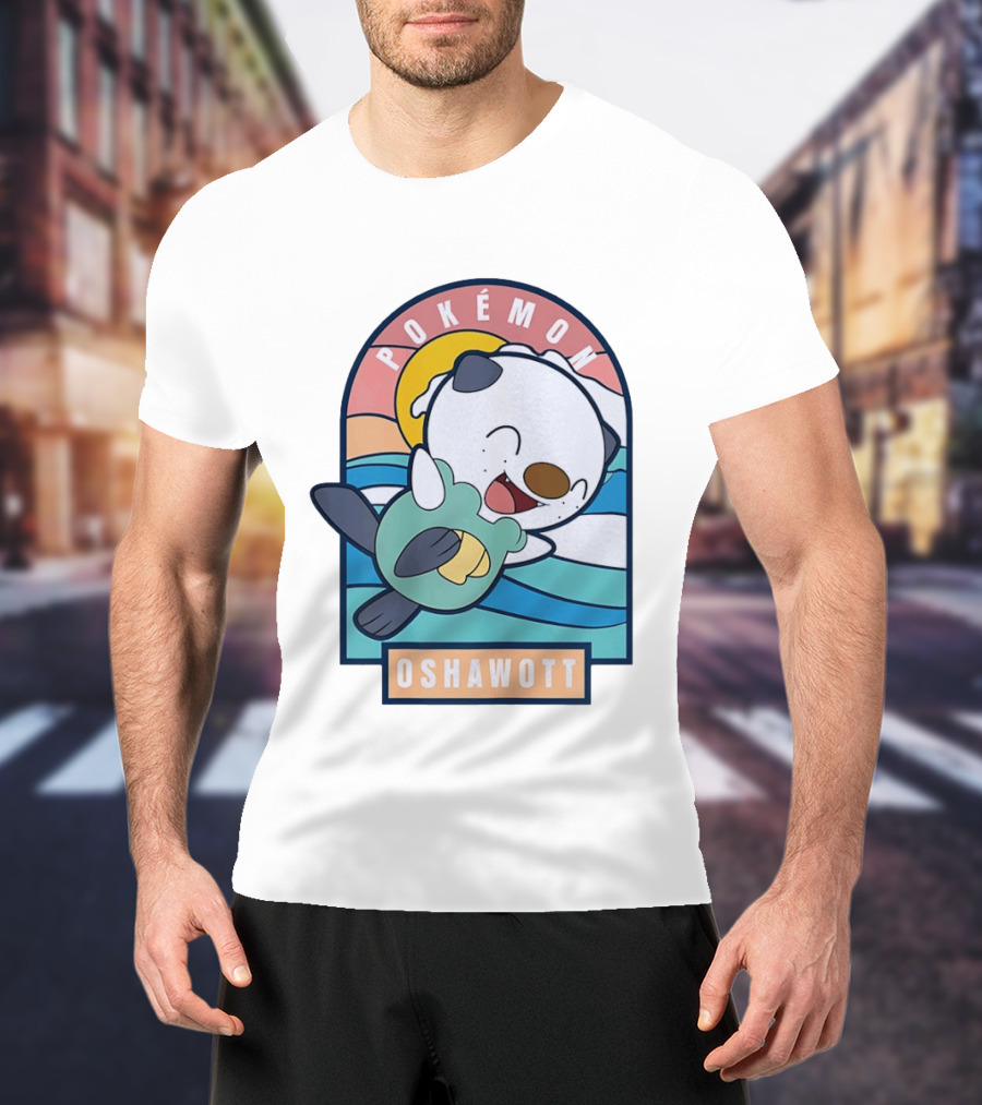 Pokémon Oshawott Playful Cartoon Wave Scene T-Shirt