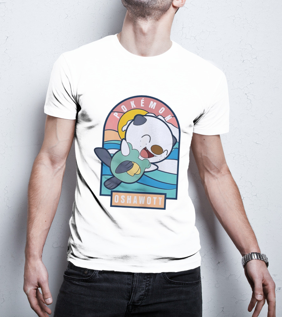 Pokémon Oshawott Playful Cartoon Wave Scene T-Shirt