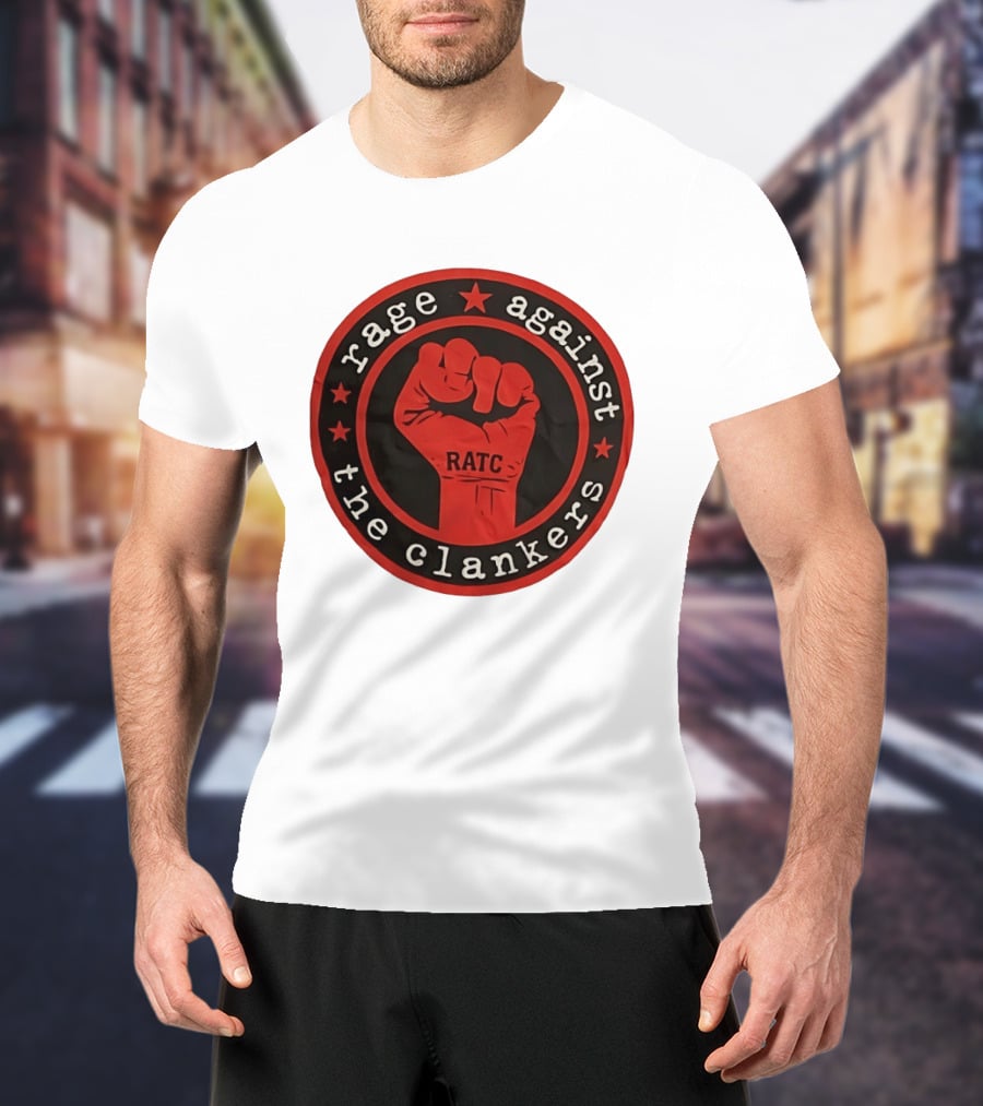 Rage Against The Clankers RATC Fist Emblem With Stars T-Shirt