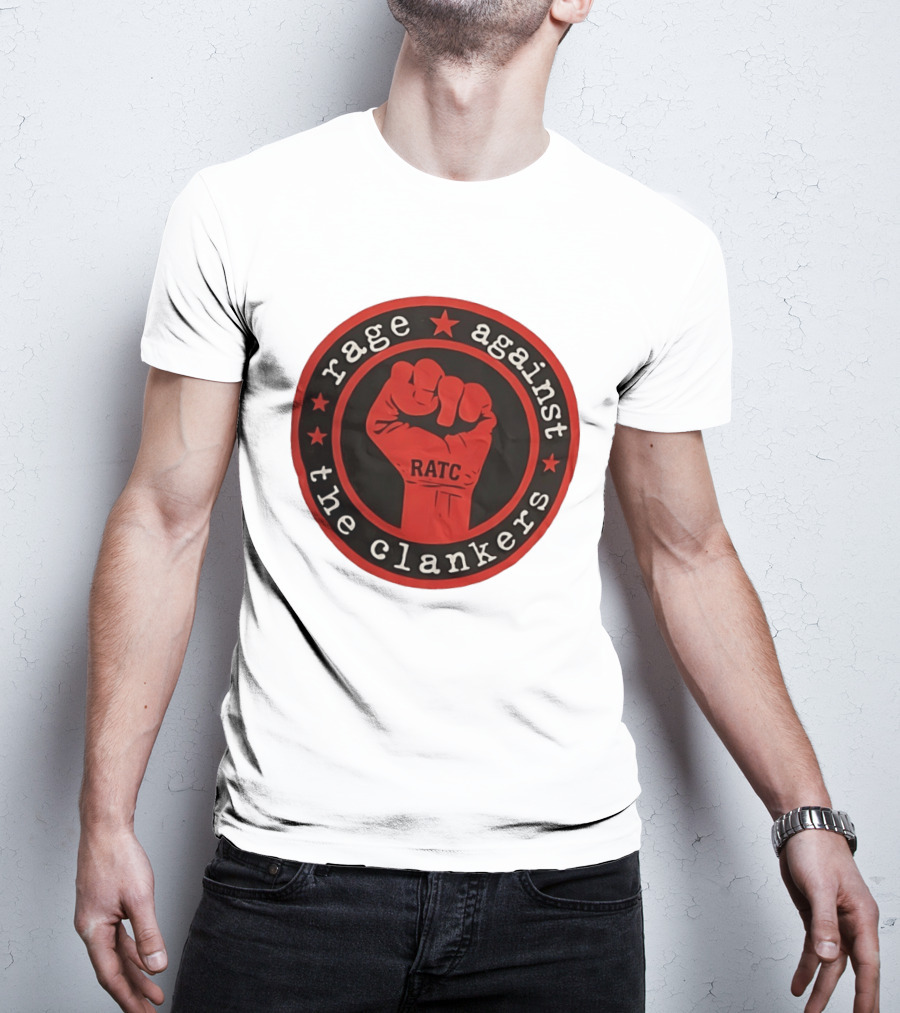 Rage Against The Clankers RATC Fist Emblem With Stars T-Shirt