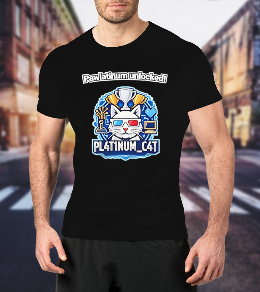 Pawlatinum Unlocked PL4T1NUM C4T Trophy Gamer Aesthetic T-Shirt