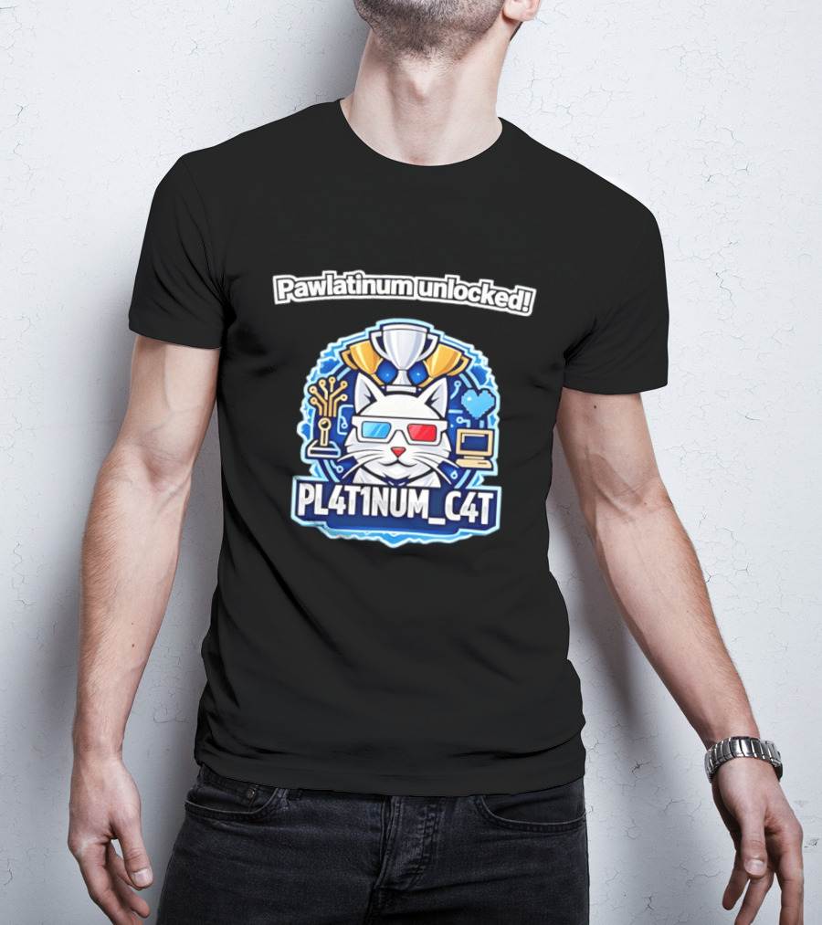 Pawlatinum Unlocked PL4T1NUM C4T Trophy Gamer Aesthetic T-Shirt