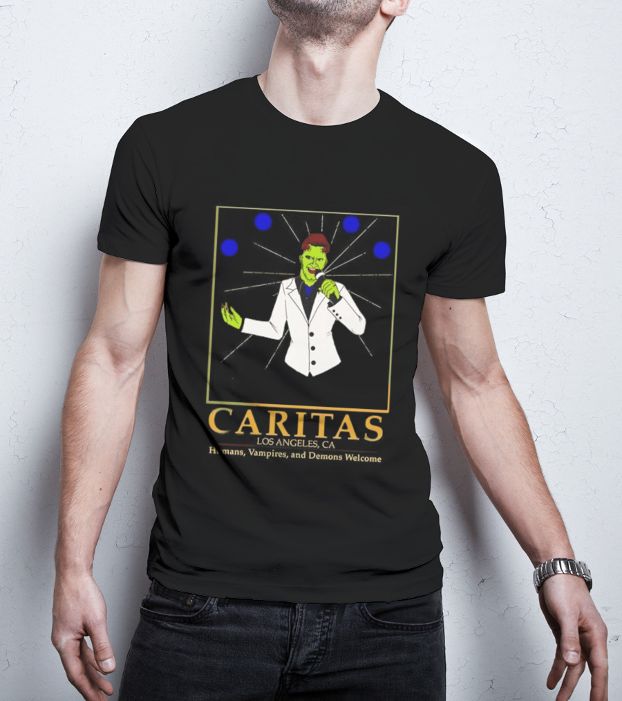 Caritas Los Angeles CA Humans Vampires Demons Welcome Singer In White Suit T-Shirt