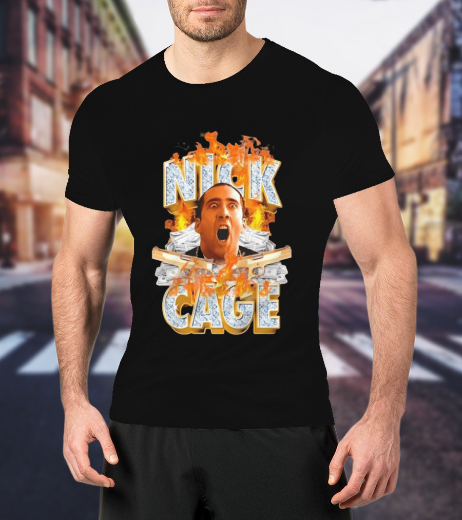 Nick Cage Castor Troy Money 90s Flames Gun Scene T-Shirt