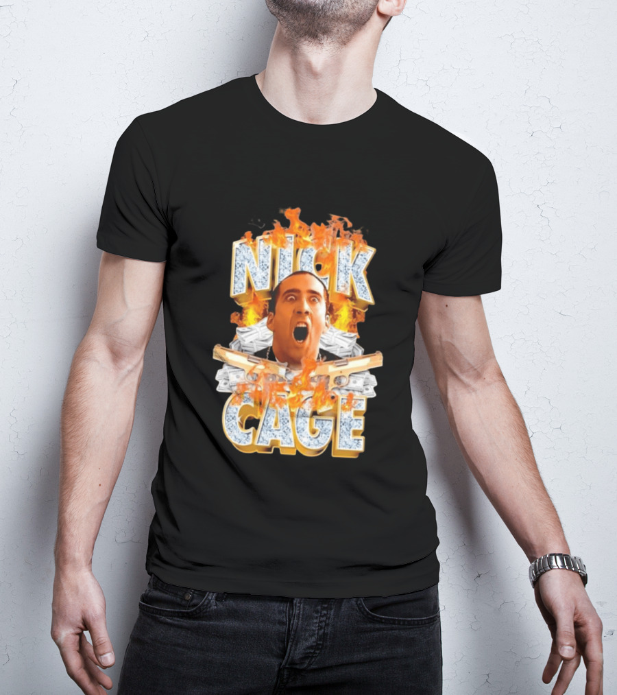 Nick Cage Castor Troy Money 90s Flames Gun Scene T-Shirt