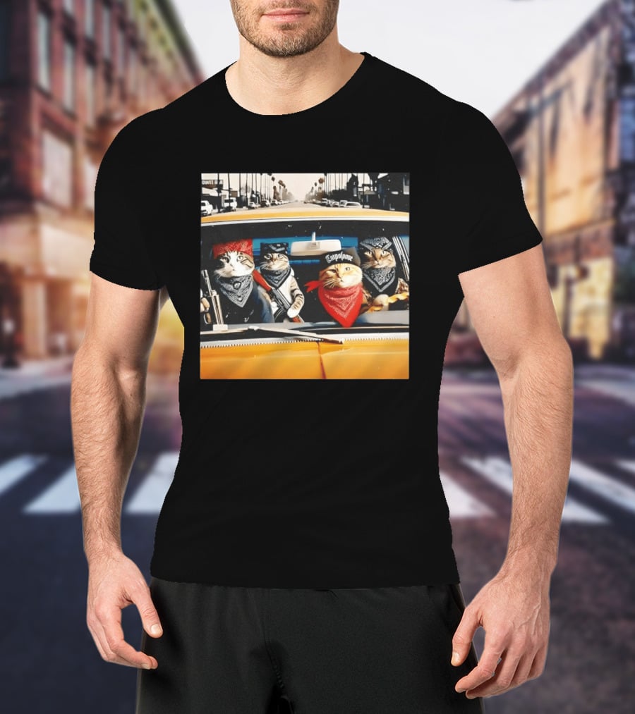 Gangster Cats In Lowrider Car With Bandanas And Guns T-Shirt