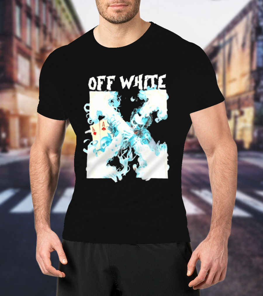 OFF WHITE Joker Blue Flame Ace Cards T-Shirt
