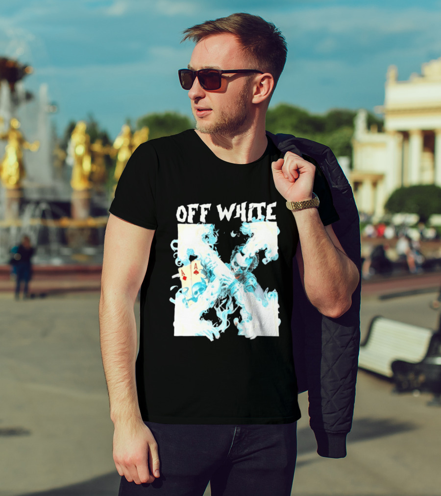 OFF WHITE Joker Blue Flame Ace Cards T-Shirt