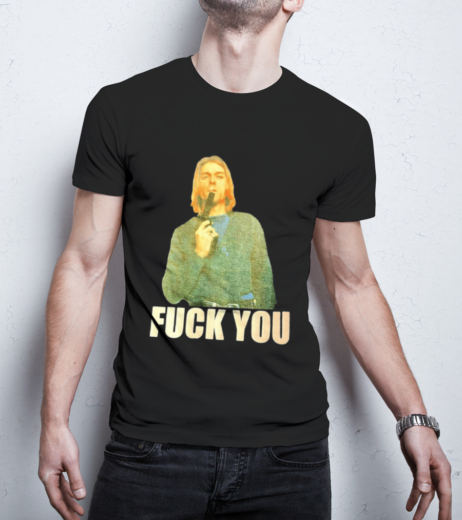 Kurt Cobain Fuck You Gun Image T-Shirt