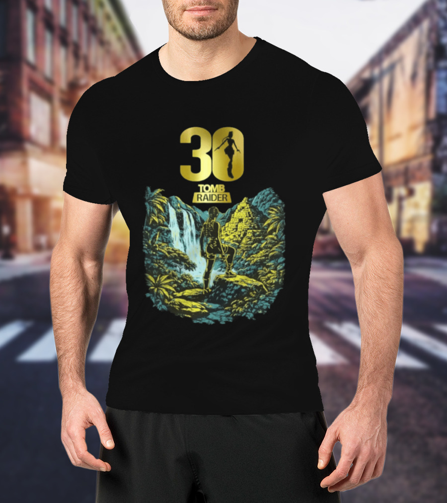 Lara Croft Tomb Raider 30th Anniversary Celebration With Iconic Jungle Adventure Scene T-Shirt