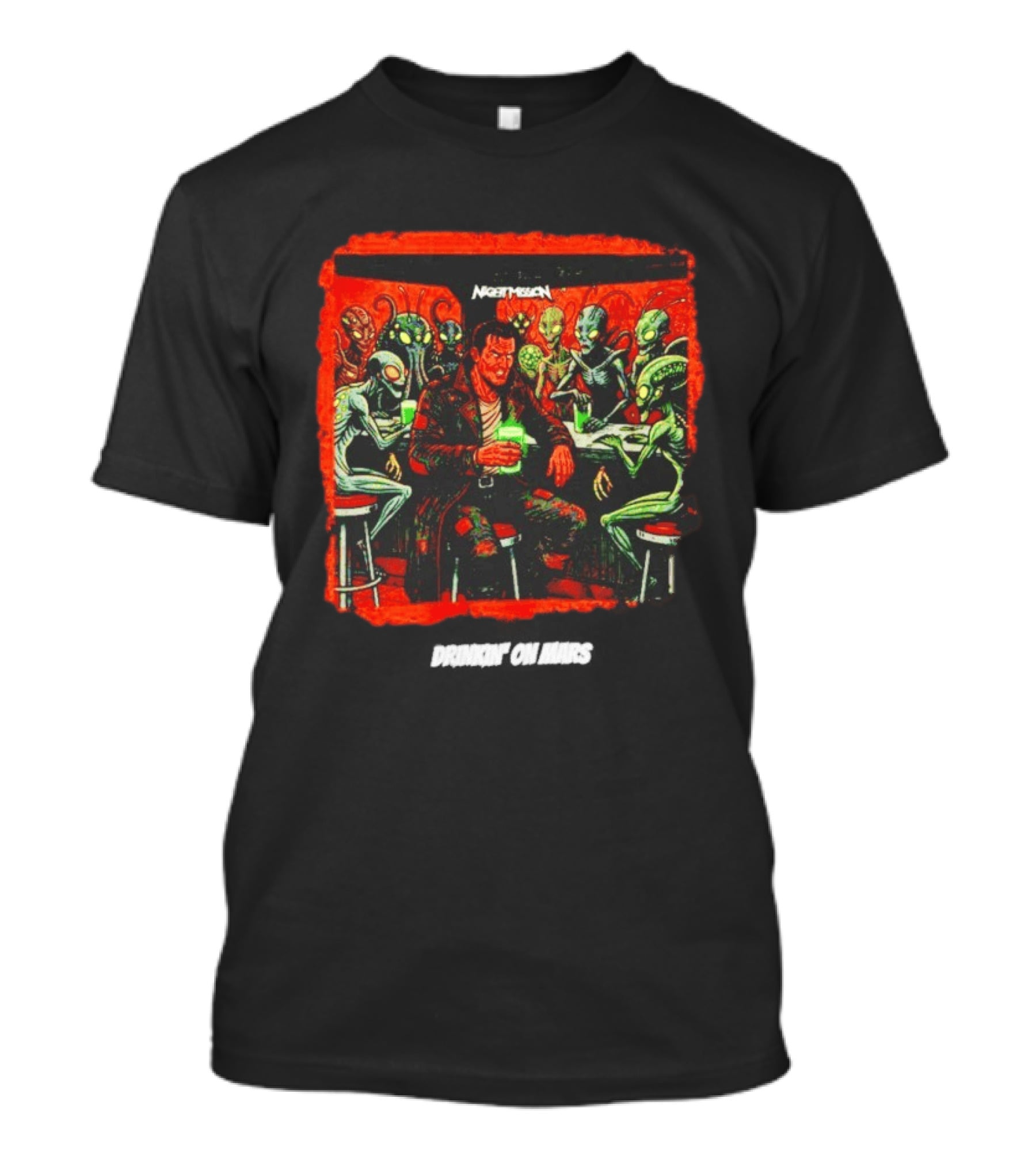 Night Mission Drinkin' On Mars Aliens Bar Scene Retro Sci Fi T-Shirt