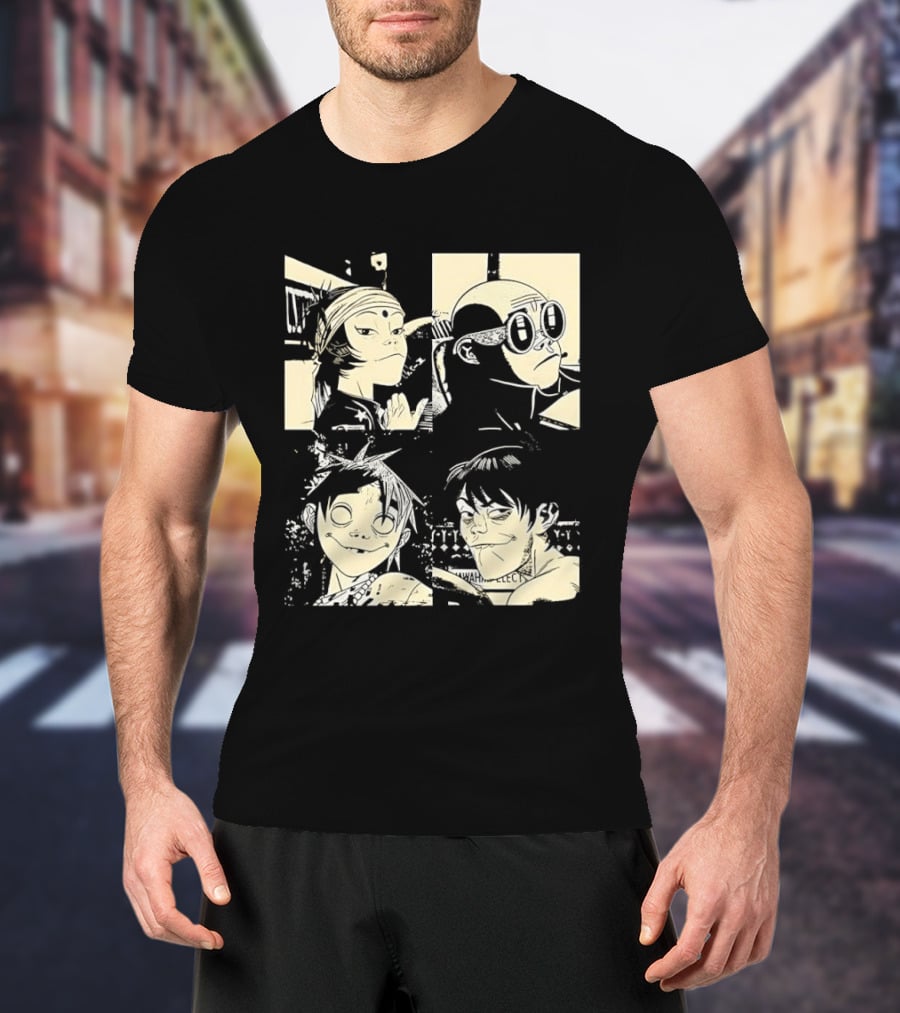 Gorillaz Band Members Cartoon Faces T-Shirt