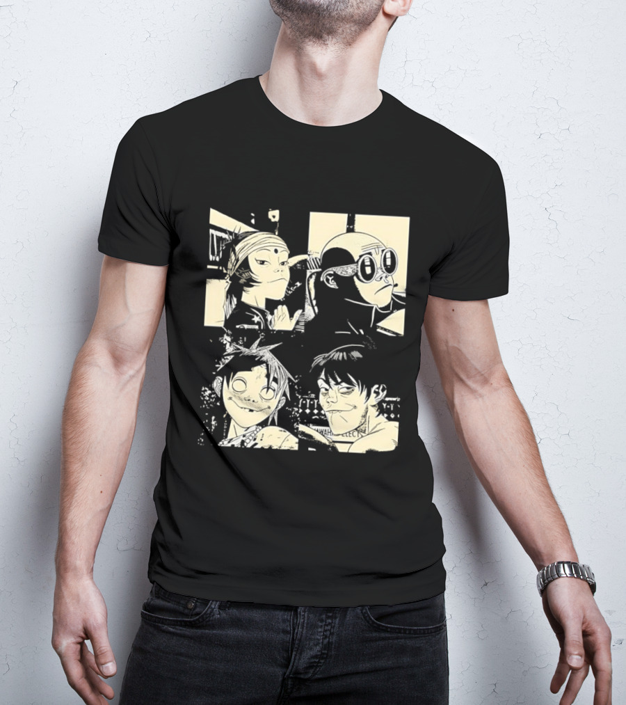 Gorillaz Band Members Cartoon Faces T-Shirt