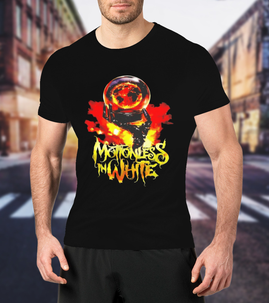 Motionless In White Scoring The End Of The World Gothic Crystal Ball Fiery Hand T-Shirt