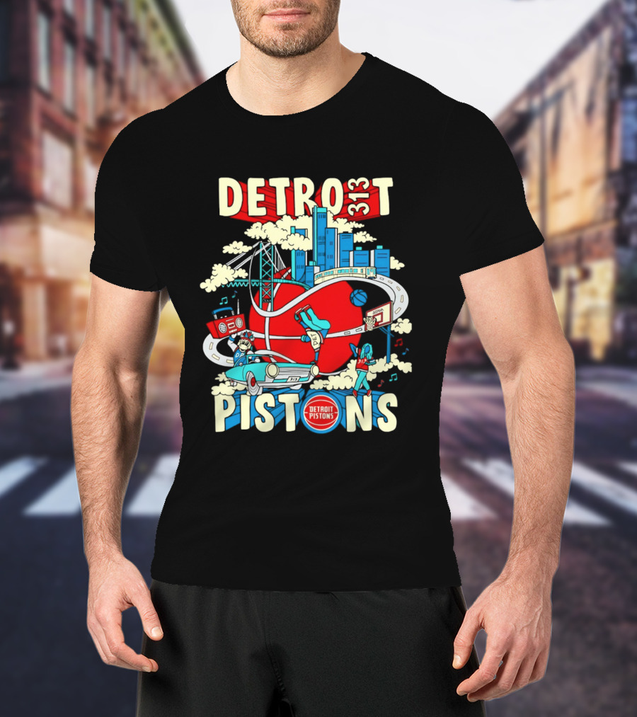 Detroit Pistons 313 Motor City Skyline Basketball 2026 T-Shirt