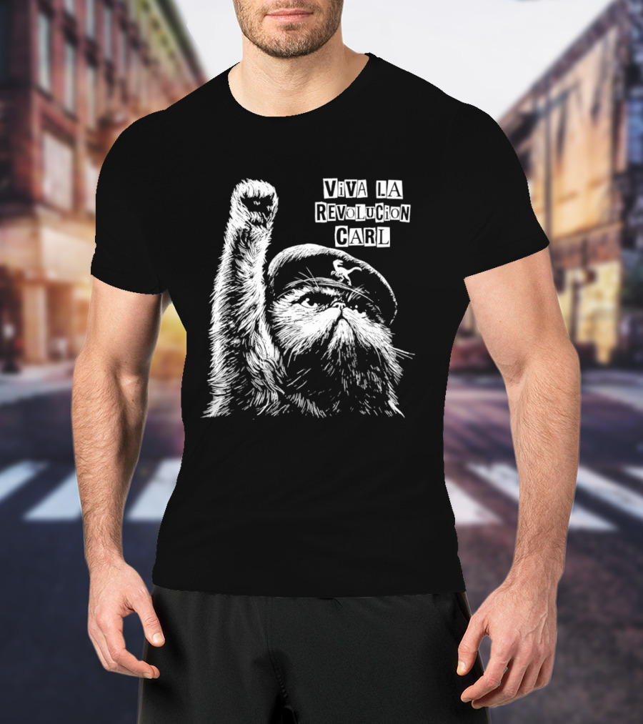 Viva La Revolucion Carl Persian Cat In Beret Raising Fist T-Shirt