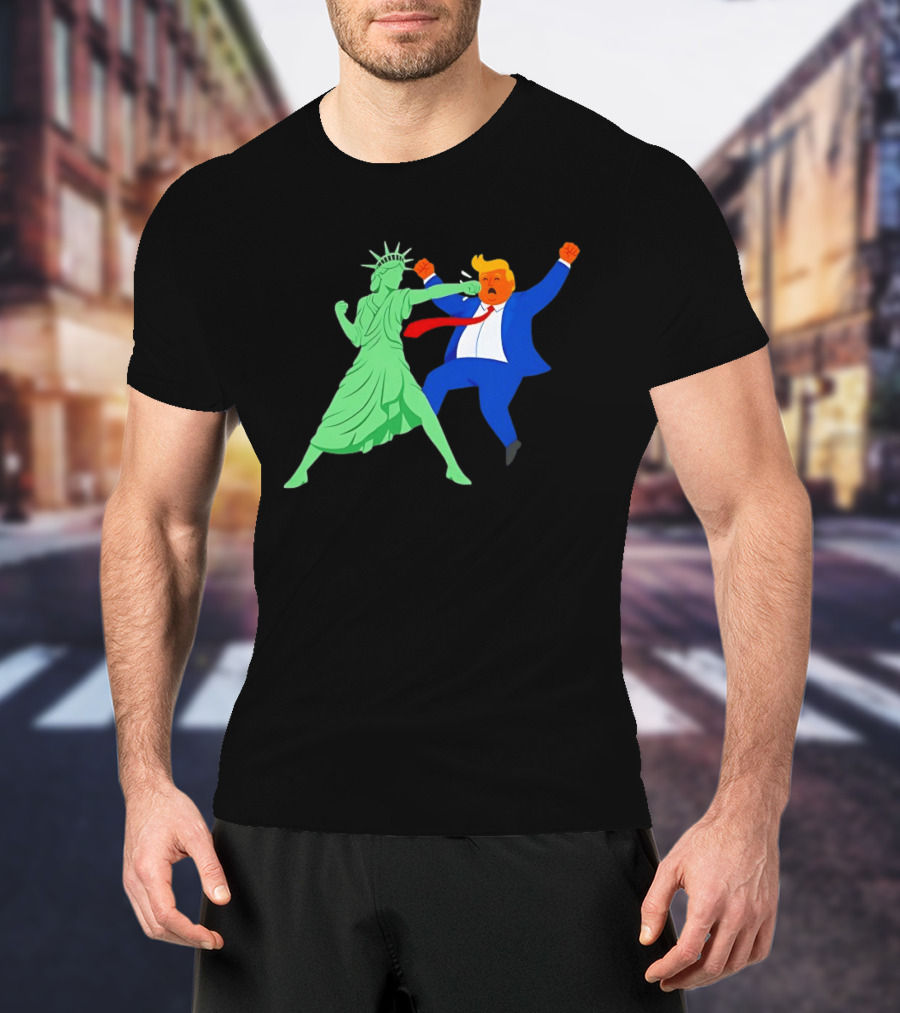 Statue Of Liberty Punching Trump Political Satire T-Shirt