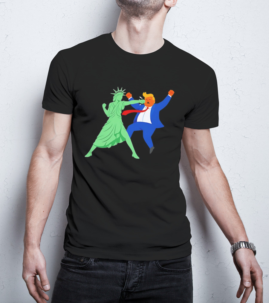 Statue Of Liberty Punching Trump Political Satire T-Shirt