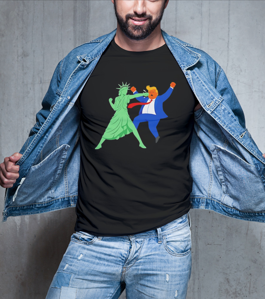 Statue Of Liberty Punching Trump Political Satire T-Shirt