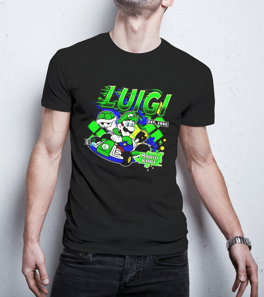 Super Mario Luigi Mario Kart Est 1992 Racing Green T-Shirt