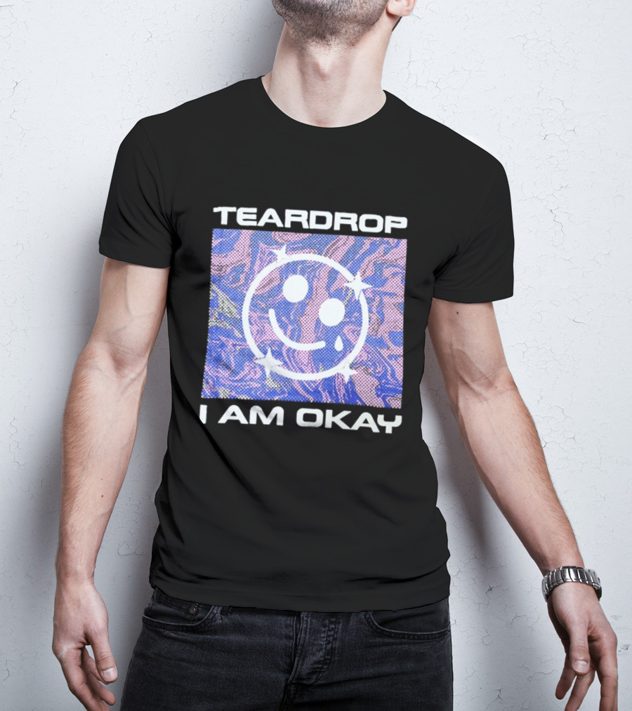 TEARDROP I AM OKAY Smiley Face Camo Pink Blue T-Shirt