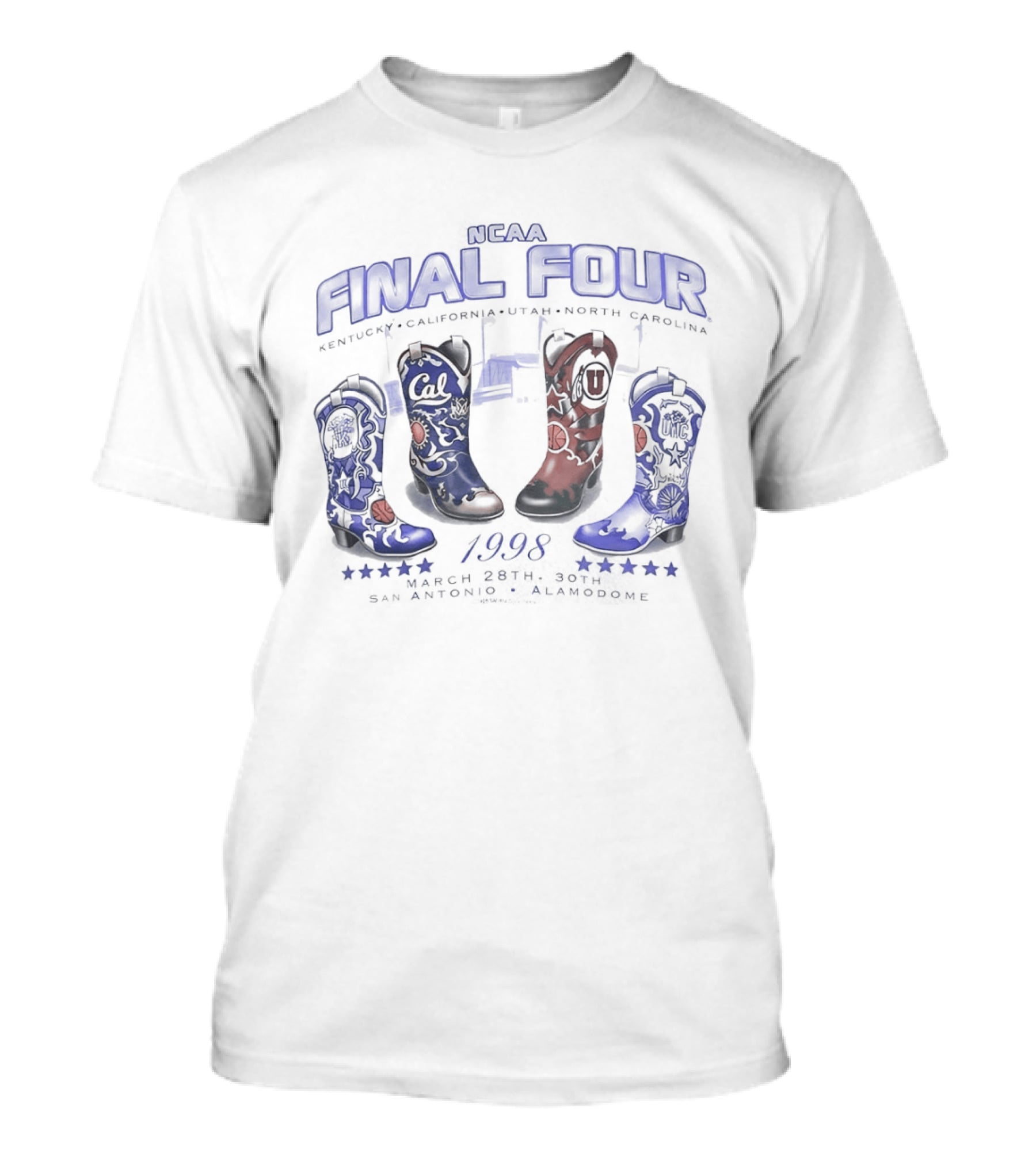 NCAA Final Four 1998 Kentucky California Utah North Carolina Cowboy Boots T-Shirt