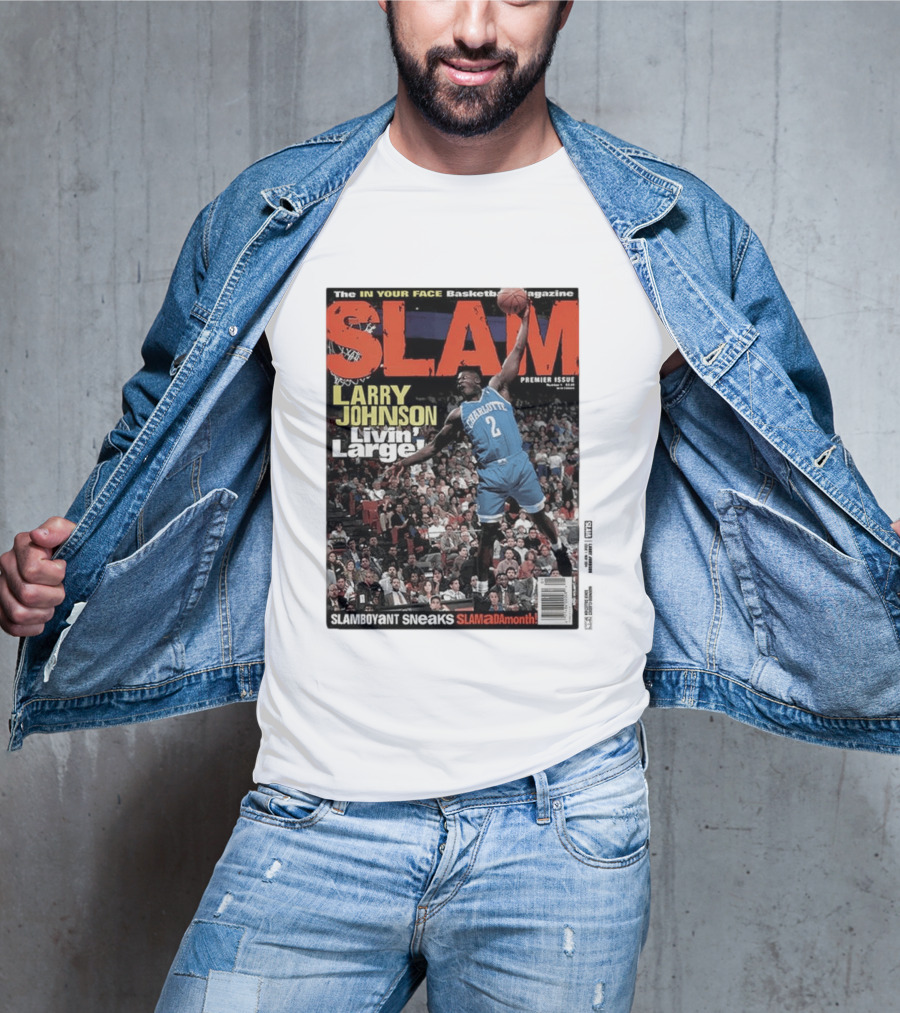 Basketball Magazine Slam Larry Johnson Premier Issue Livin Large Charlotte T-Shirt