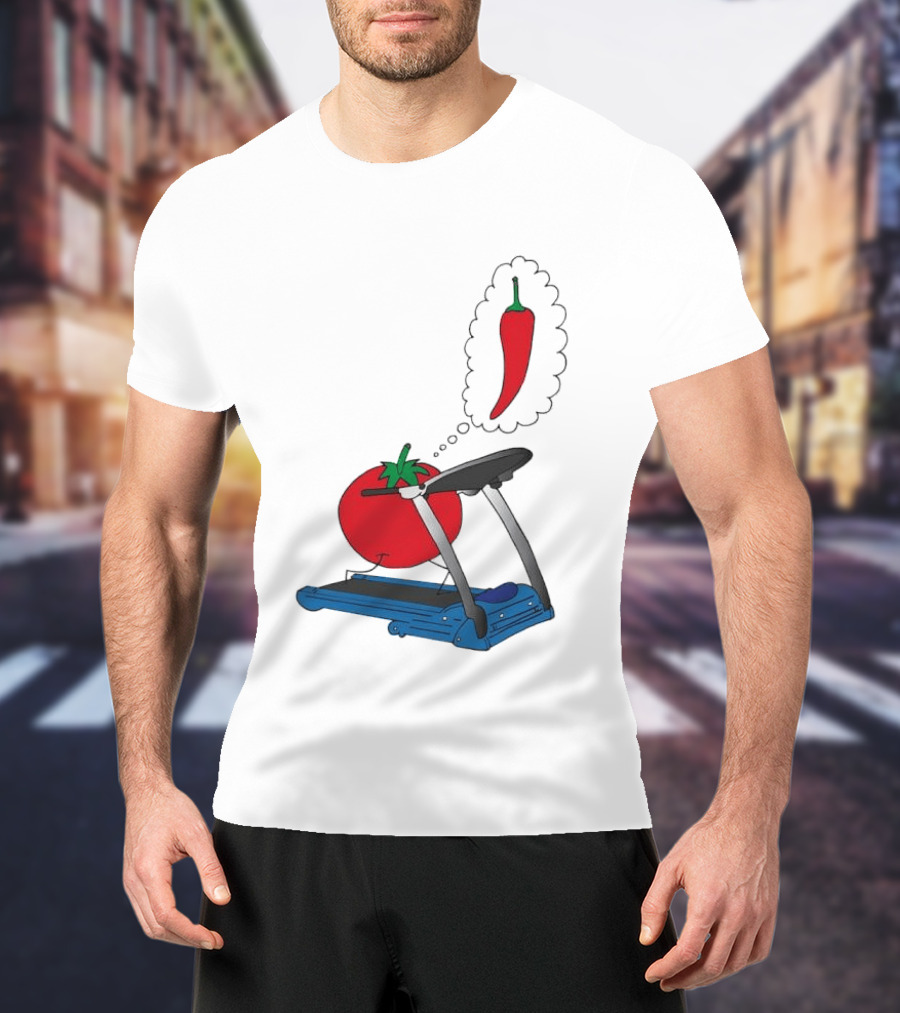 Tomato Dreaming Of Chili On Treadmill Funny Food Meme T-Shirt