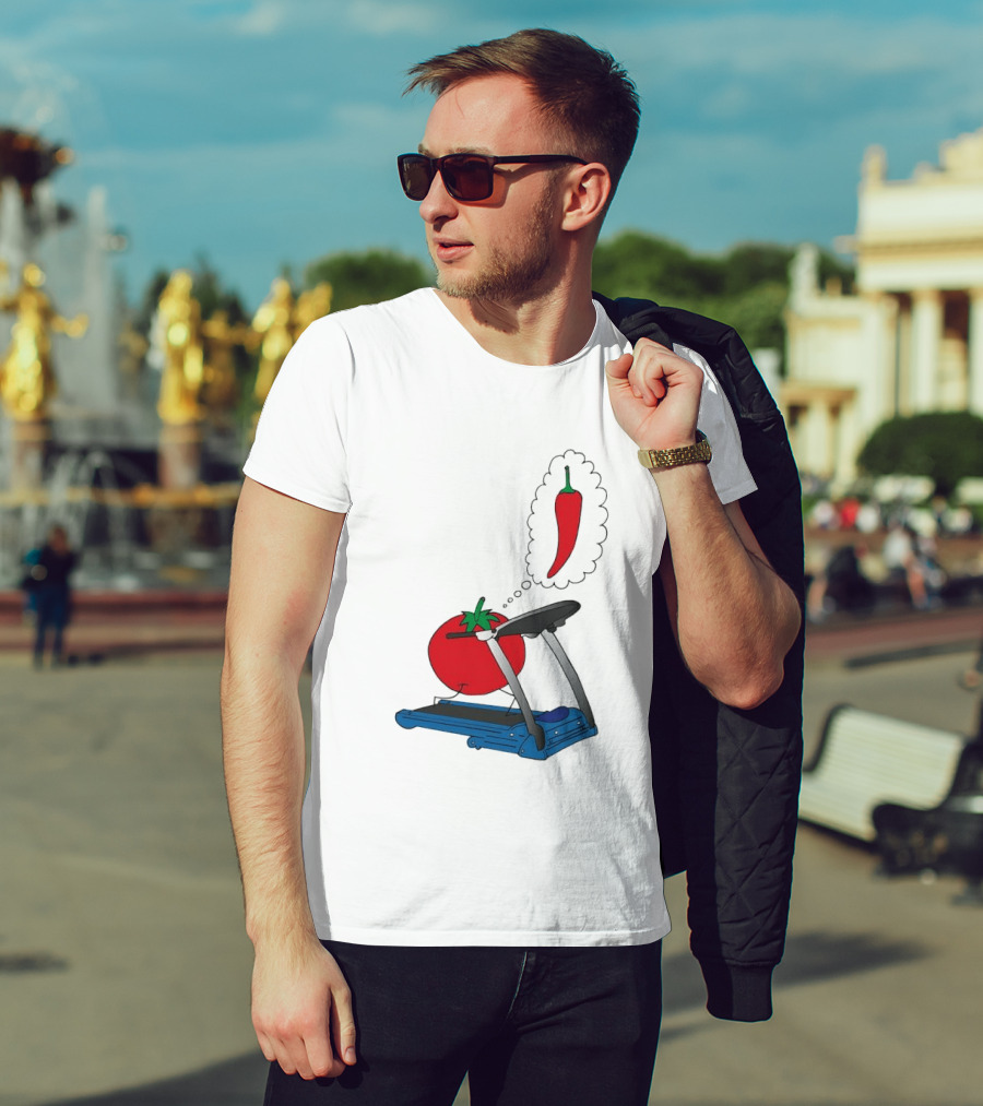 Tomato Dreaming Of Chili On Treadmill Funny Food Meme T-Shirt