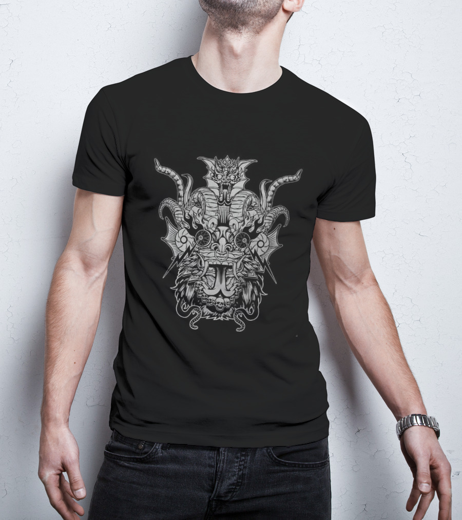Black Devil Big Face Horror With Intricate Demon T-Shirt