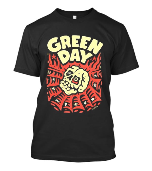 Green Day Skull Spider Red And Cream T-Shirt