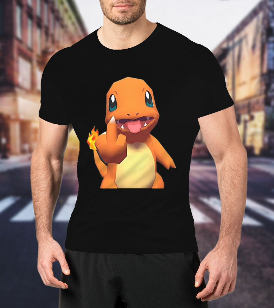 Charmander Pokémon Middle Finger Gesture With Flame Tail T-Shirt