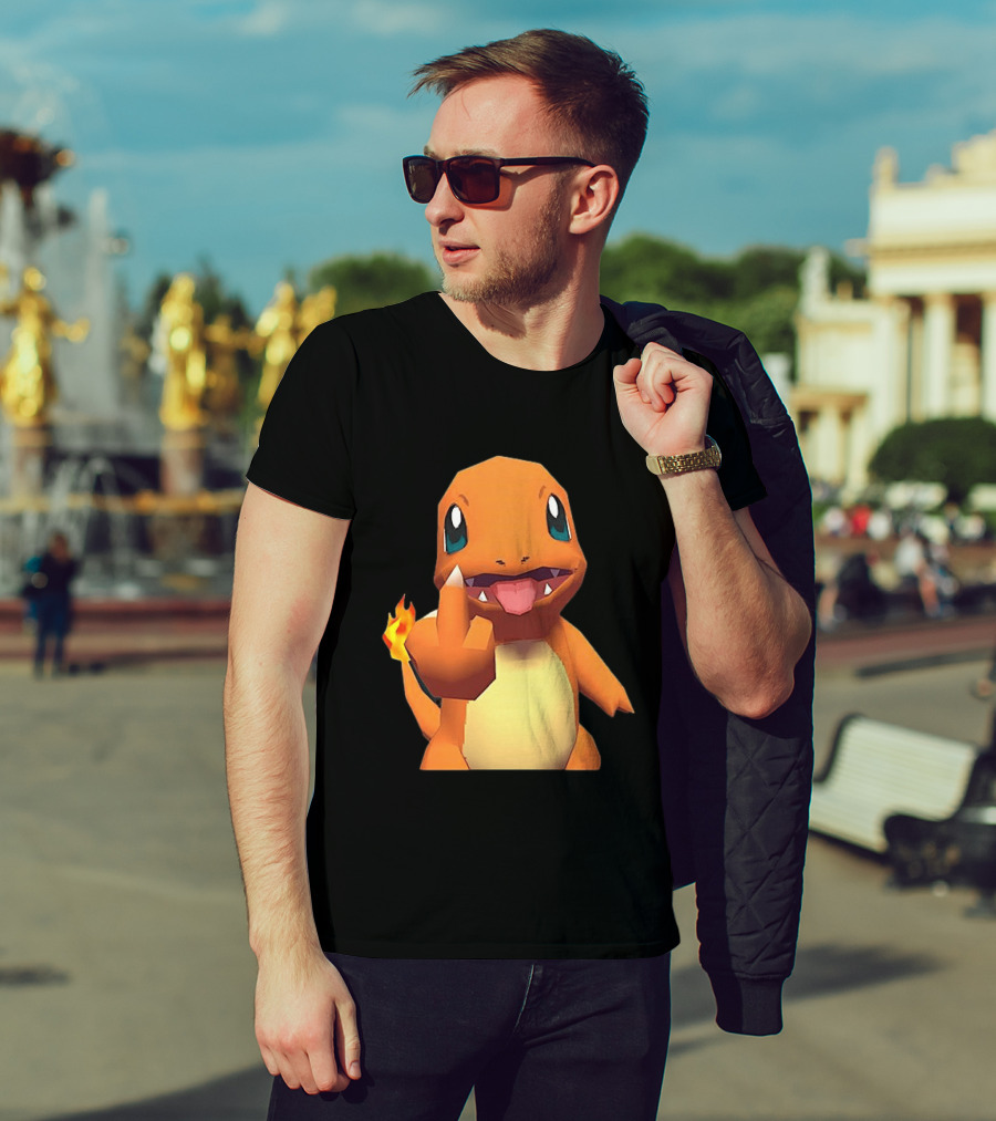 Charmander Pokémon Middle Finger Gesture With Flame Tail T-Shirt