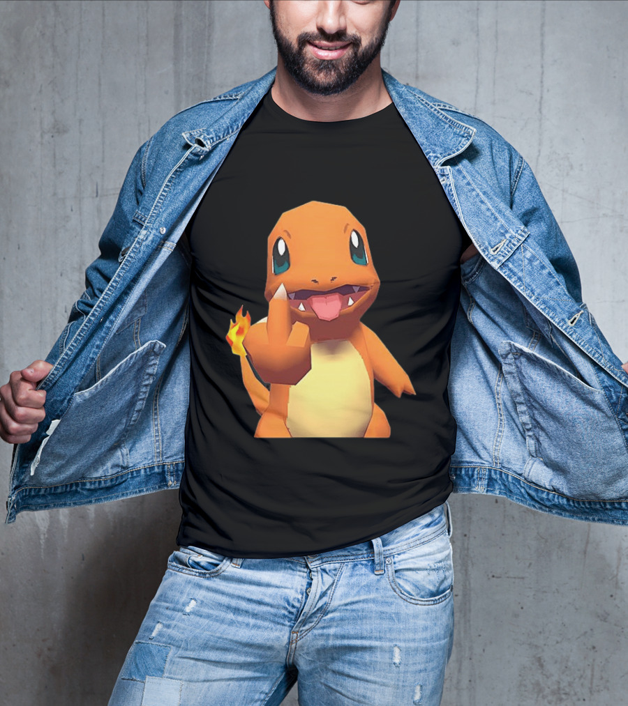 Charmander Pokémon Middle Finger Gesture With Flame Tail T-Shirt