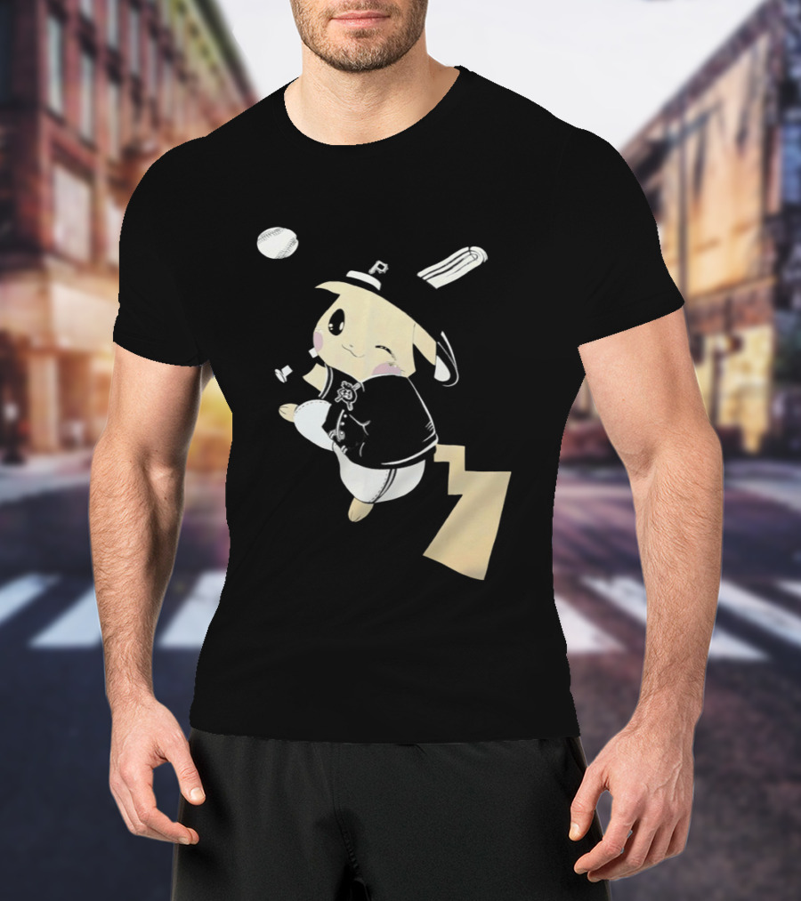 Pokemon Pittsburgh Pirates Baseball Collaboration Pikachu Pitching T-Shirt